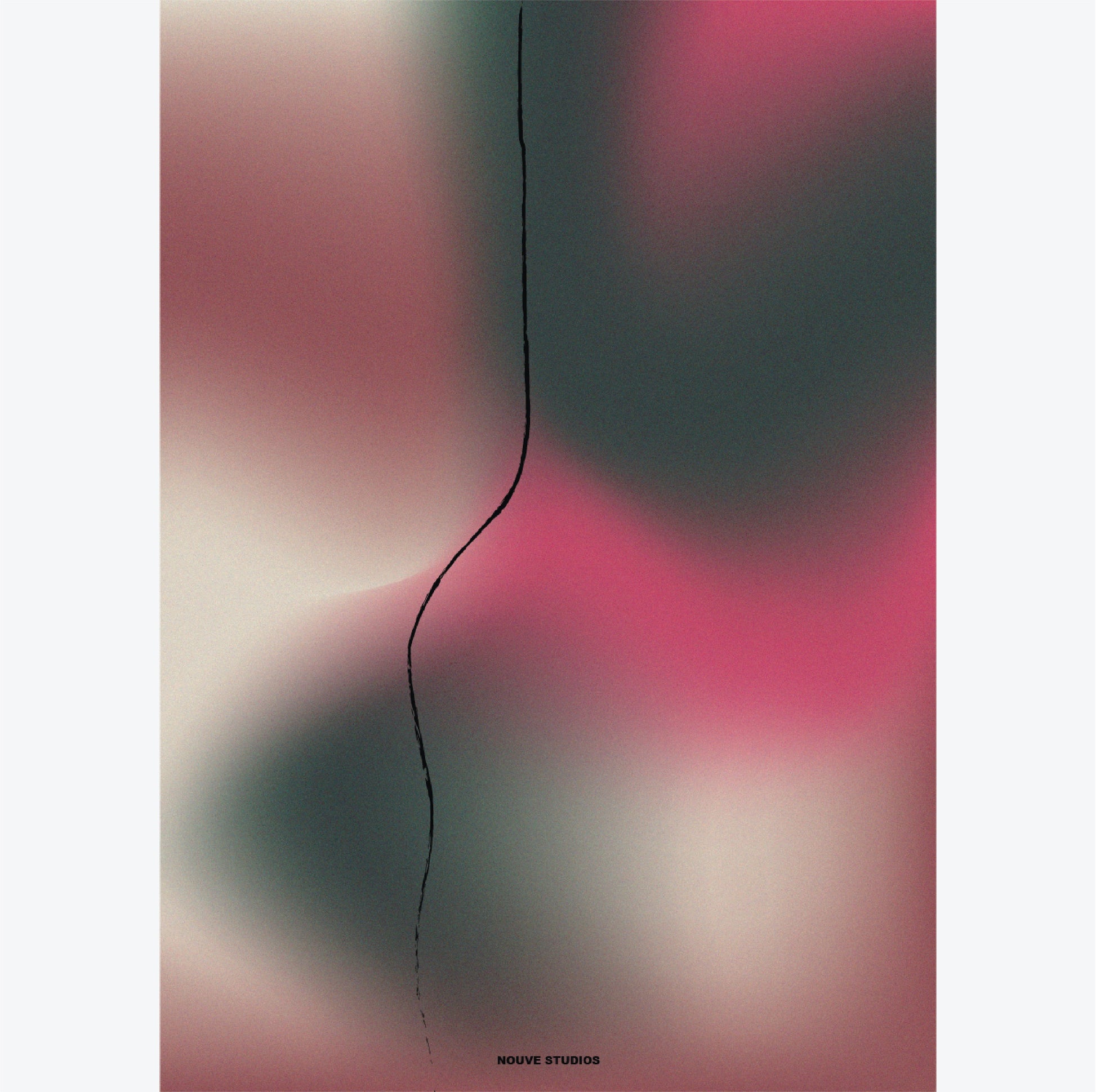 Abstracte poster van Nouve Studios met roze, groene en crèmekleurige wazige vormen