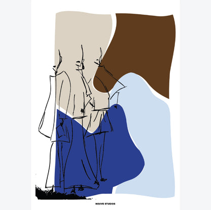 Mode illustratie poster van Nouve Studios met abstracte figuren in blauw, bruin en beige